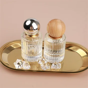 30ML 50ML стъклен парфюм за многократна употреба бутилка топка форма дървен капак сребърна капачка луксозен празен дебел стъкло козметични спрей флакони