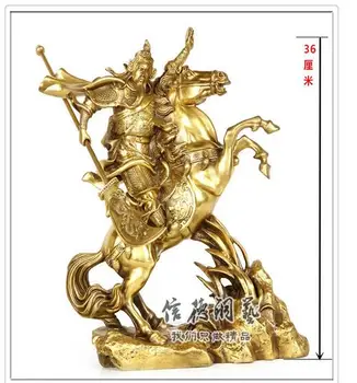 36см месинг реколта фолк събрани месинг Guangong на кон статуя GuanYu Бог Начало Статуя декорация бронз фабрика изходи