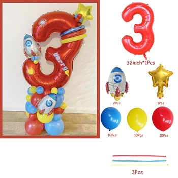 37pcs 32inch червено фолио номер балон комплект астронавт ракета парти галактика тема декор Globos момче деца 1-ви рожден ден парти декорация