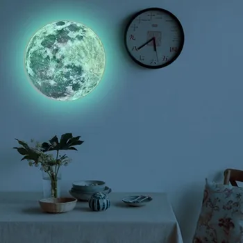 3D Голям лунен флуоресцентен стикер за стена, светещ в тъмната луна Светещи светещи стикери за стена Сменяеми лепилни стикери за стена
