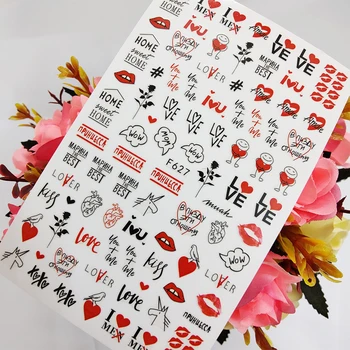 3D нокти изкуство стикер фолио любовни писма секси устни сърце роза нокти декорации плъзгачи самозалепващи дизайн маникюр аксесоари
