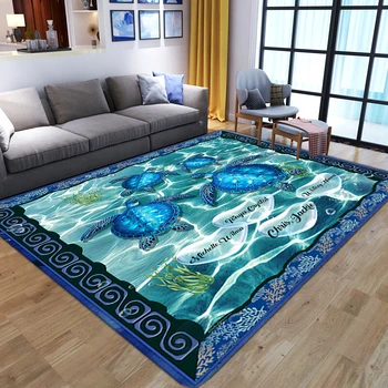 3D океанска морска костенурка модел килими Детска стая Постелки за игра Нощно шкафче Мека фланела килим за дома Всекидневна декор