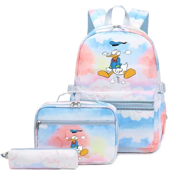 3Pcs/Set Disney Cartoon Donald Duck Minnie Backpack Colorful Bag Boys Girls Ученически чанти Тийнейджър с чанта за обяд Travel Mochilas