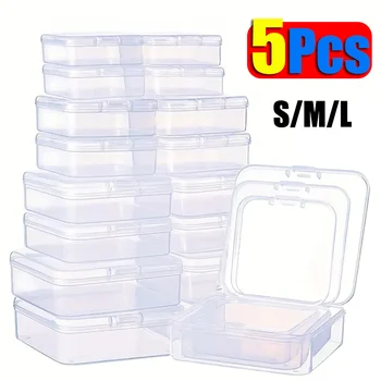 3size Мини пластмасова кутия за съхранение Прозрачна квадратна кутия Обеци Калъф за съхранение на бижута Малка квадратна кутия Опаковка на организатора на бижута
