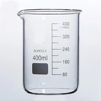 400ml Лаборатория по химия на бехеровата чаша с ниска форма Боросиликатно стъкло Прозрачна бехерова чаша Удебелена с чучур Лабораторно стъкло