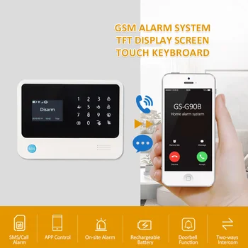 433MHz EV1527 безжичен G90B плюс WIFI GSM алармен панел двупосочен домофон SMS / повикване аларма врата звънец функция за интелигентна домашна сигурност