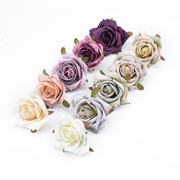 5/10pcs 8CM европейски рози главата сватба декоративни цветя стена булчински аксесоари клирънс изкуствени цветя на едро