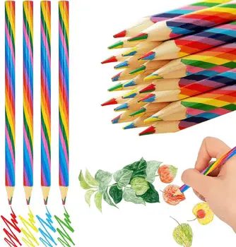 50PCS Rainbow Color молив училищни пособия 4 смесени цвята моливи за детска графити рисунка