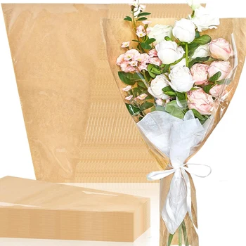 50Piece цвете ръкави за букет цвете амбалажна хартия чанта ясно предна крафт цвете хартия 14 X 22 инча