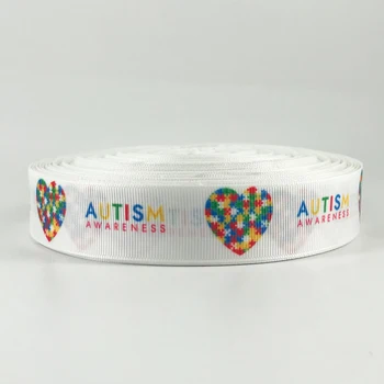50Yards Осъзнаване на аутизма Grosgrain панделка сгънете над еластична панделка за DIY коса лъкове парти подарък декорации