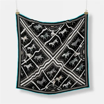 53cm решетка Warhorse моден квадратен шал 2023 дизайн коприна жени шал бандана луксозна лента за глава хиджаб neckerchief