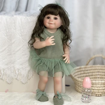 55cm Bebe Reborn Момиче с вкоренена коса Силиконов винил за цялото тяло Ръчно изработен реалистичен истински изкуство Преродени кукли Bonecas Infantil Meninas