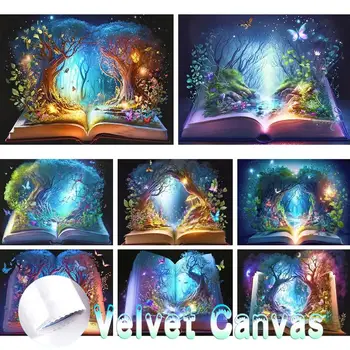 5D DIY Velvet Canva Diamond Painting Mosaic Magic Book Butterfly Full Square Embroidery Cros Stitch Fantasy Landscape Rhinestone
