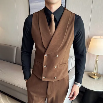 5XL-M марка облекло мъжки вълнен висококачествен бизнес костюм жилетка/мъжки тънък годни ивица двуреден блейзъри жилетка мъжка рокля