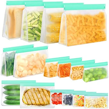 6/10/16/20PCS Непропускливи фризерни чанти за многократна употреба Ziplock чанти Силиконови чанти за съхранение на храна за обяд Маринована храна Travel