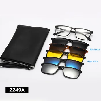 6 В 1 поляризирани слънчеви очила Мъже Жени Магнитен клип на очила TR90 Оптични рамки за очила с рецепта Магнитни клипове 2249