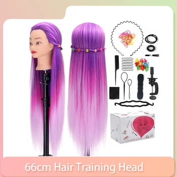 66cm цветни манекени глави за плетене маникюр коса кукли главата синтетична коса обучение фризьор стайлинг модел за дете
