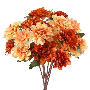 6Pcs изкуствени есенни цветя, 18 глави коприна фалшиви майки цветя изкуствена хризантема оранжеви цветя за дома декор