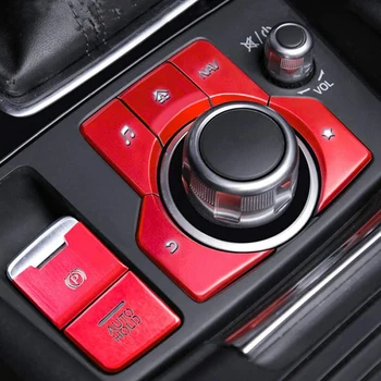 7Pcs червен електронен ръчна спирачка мултимедиен бутон капак тапицерия за Mazda 3 6 CX-5 CX-9 2016-2020 Централна конзола стикер