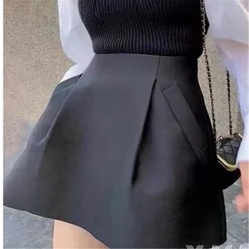 A Line Puffy Mini Black Skirt Women High Waist Korean Style Fall Wild Casual Sexy Retro Y2k Suits Faldas Mujer Moda 2023 Jupe