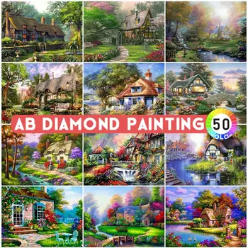 AB бормашини диамант живопис 5D DIY градина бродерия пейзаж къща картина кристали мозайка хоби стена стикери изкуство комплект
