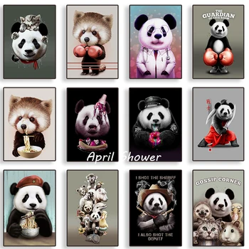 Abstract Сладък панда животно ретро смешно плакати платно живопис и отпечатъци стена изкуство картина за детска стая детска стая дома декор подарък