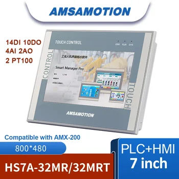 AMSAMOTION 7'' инчов HMI PLC всичко в едно съвместим с AMX-S7-200 MR0701NE Ethernet монитор 4AI 2AO CNC контролер сензорен екран