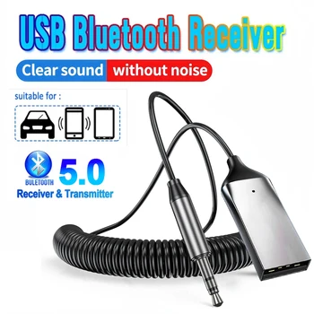 AUX Bluetooth адаптер за кола Dongle кабел за кола таблет Bluetooth приемник 5.0 USB към 3.5mm жак високоговорител аудио музикален предавател