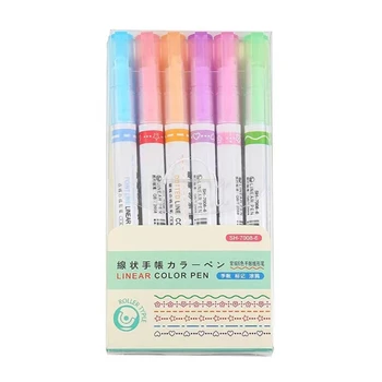 B36C Цветна извита писалка 6 цветни маркерни химикалки с 6 различни извити форми Фини линии за скрапбукинг дневник Карта