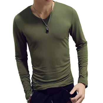 B8704 1pc мода гореща продажба класически дълъг ръкав тениска за мъже фитнес тениски тънък годни ризи дизайнер твърди тениски върхове