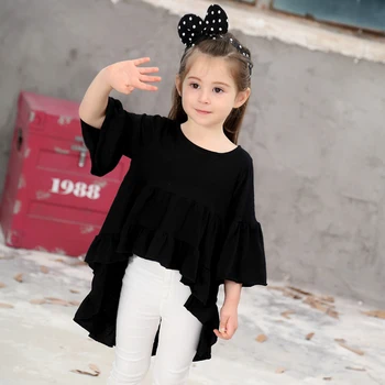 Baby Girl Fashion T-shirt Spring Summer Irregular Tops Cotton Long Sleeve T-shirt Детски дрехи Костюми Детски дрехи 2-8Y