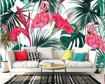 beibehang Nordic fashion stereo papel de parede wallpaper small fresh flamingo tropical leaves seamless mosaic background wall