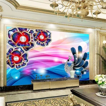 Beibehang Персонализиран тапет 3d стенописи комплект с диаманти божур цветя красива цветна паунова бижутерия TV фон стена хартия
