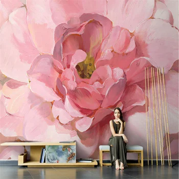 beibehang Персонализирана американска ръчно рисувана розова цветна мрежа, червен хол, телевизионен фон, диван