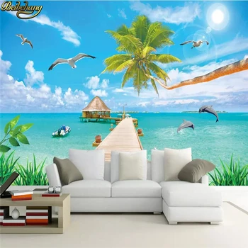 beibehang Персонализирана кокосово дърво мост пейзаж живопис стена хартия Средиземноморски фото тапет за хол TV фон