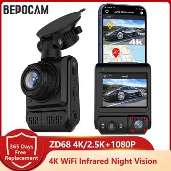 BEPOCAM ZD68 4K Dash Cam Инфрачервена кола за нощно виждане DVR WiFi Външен GPS 2.5K + 1080P Dashcam Превозно средство Android Auto Video Recorder