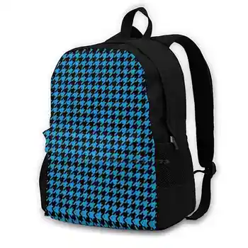 Blue & Black Houndstooth модел голям капацитет мода раница лаптоп пътни чанти Краун Таун Северна Каролина Южна Каролина