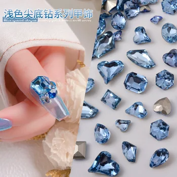 Blue Crystal нокти изкуство декорации лъскав заострени дъното праскова сърце специална форма кристал маникюр аксесоари на едро