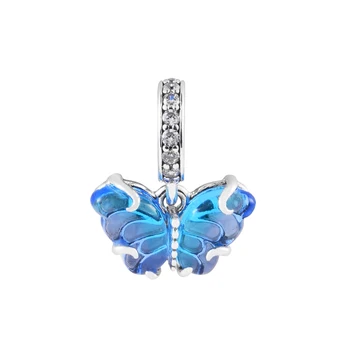Blue Murano Glass Butterfly Dangle Charm се вписва в жените DIY гривни на едро оригинални сребърни мъниста за изработка на бижута
