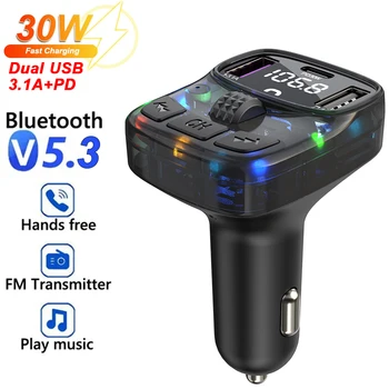 Bluetooth 5.3 Car FM трансмитер PD 30W Dual USB 3.1A Type-C зарядно за кола Bluetooth Mp3 плейър Хендсфри комплект за кола
