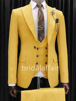 Bridalaffair Нова мода 2023 мъжки костюм 3 броя твърди смокинги сватба младоженец флот ( Blazer + жилетка + панталони )