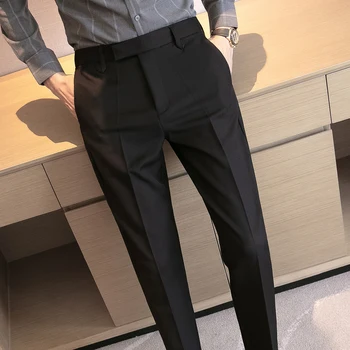 British Business Formal Wear Плътен цвят костюм панталони за мъжко облекло 2023 Slim Fit Casual Straight Office мъжки панталони L32