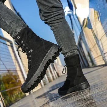 Canvas ботуши Мъжки ботуши Високи топ обувки за мъже 2023 Нова тенденция платформа маншет обувки мъже ежедневни глезена ботуши военни Бота Masculina