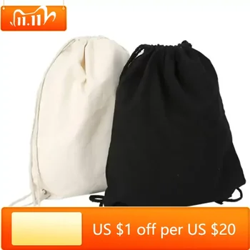 Canvas чанта раменете шнур пакет джобове обичай пазаруване студент раница чанта памук торбичка за фитнес пътуване чанта за съхранение