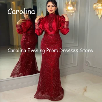 Carolina Tulle Scoop Neckline Sequins Ruffle Mermaid Prom рокля Дължина на пода Вечерна официална елегантна парти рокля за жени 2023
