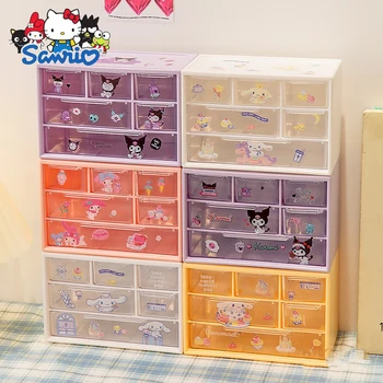 Cartoon Sanrio Кутия за съхранение с девет отделения Малки обекти Кутия за съхранение на чекмеджета за настолни компютри Сладка кутия за съхранение на канцеларски материали за бижута