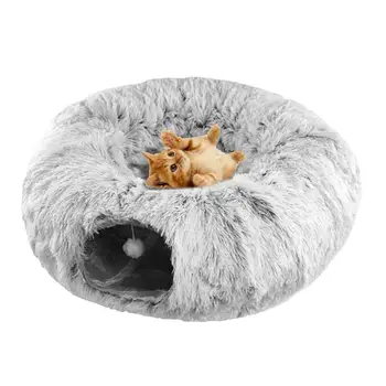 Cat поничка тунел миещи се поничка котка тунел с плюшена играчка сгъваем тунел тръба котка легло за котка играчки заек кученце пор