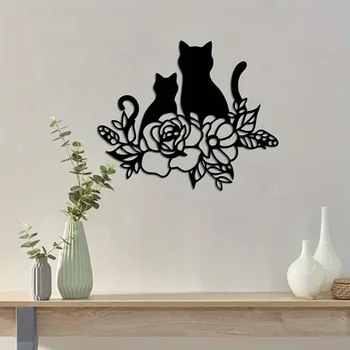 CIFbuy 1pc Metal Cat Lover Sign, Cat Lover Flower Wall Art, Metal Pet Lover Sign, Home Room Decor Sign, Metal Wall Art