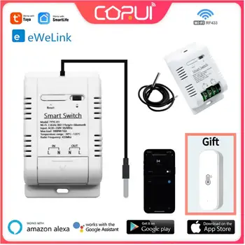 CORUI Tuya Ewelink WiFi RF433 Интелигентен термостат 16A Интелигентен температурен превключвател, Alexa Google Home Voice, с енергиен мониторинг