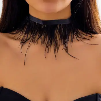 Cosplay подпори бижута огърлица черно перо огърлица елегантен neckchain за жени сватбено тържество